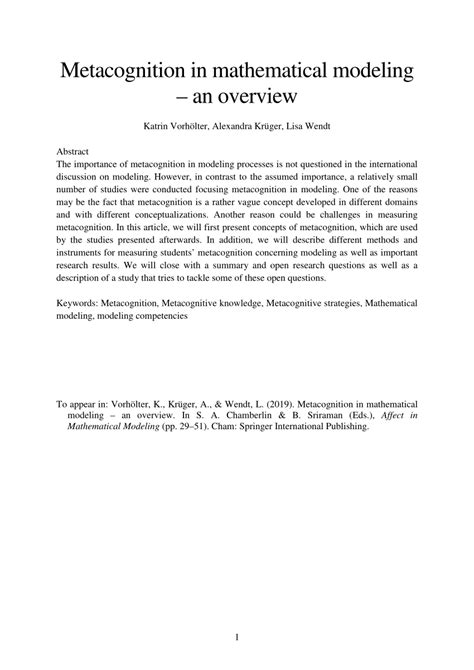 Pdf Chapter 2 Metacognition In Mathematical Modeling An Overview