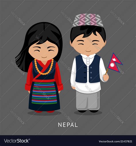 Nepalese In National Dress With A Flag Royalty Free Vector