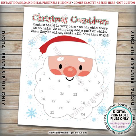 Free Printable Santa Beard Countdown Printable World Holiday