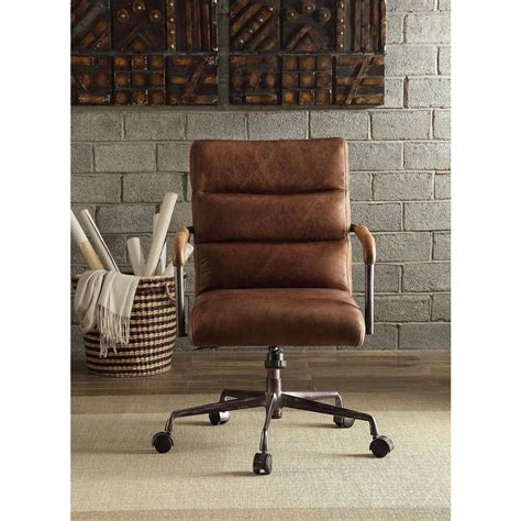 Retro damaged wooden office chair. Home Office Executive Chair Retro Brown Genuine Leather ...