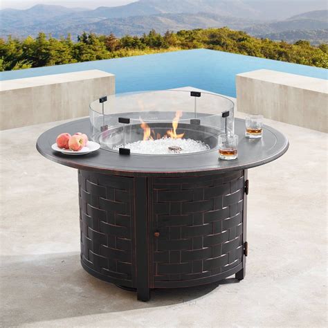 Oakland Living Aluminum Outdoor 44 Round Propane Fire Table With Wind
