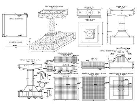 Pad Footing Detail 2d View Cad Rcc Structure Autocad File Cadbull