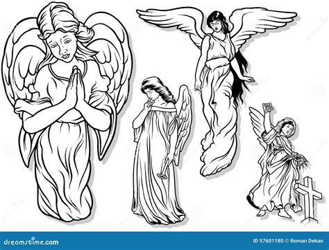 Angel Set Stock Vector Illustration Of Holy Outlined 57601180