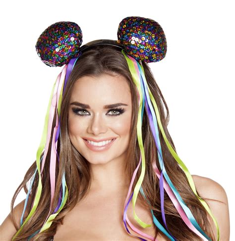 Sexy Roma Rainbow Mouse Ears Minnie Headband Multi Colored Sequin Head
