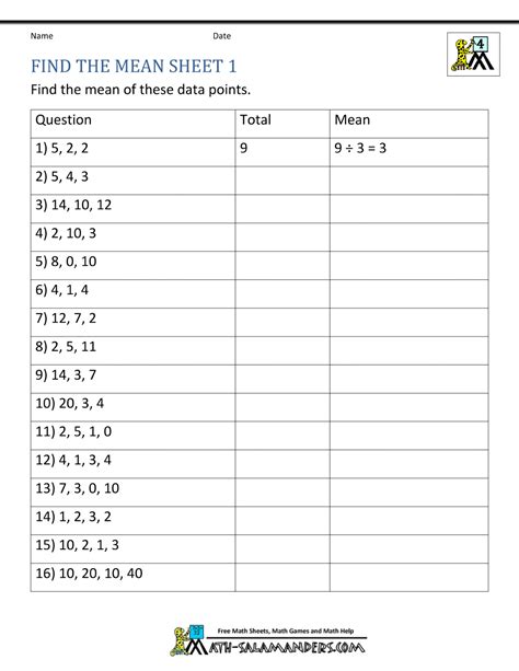 Mean Worksheets Finding Average Worksheets Library