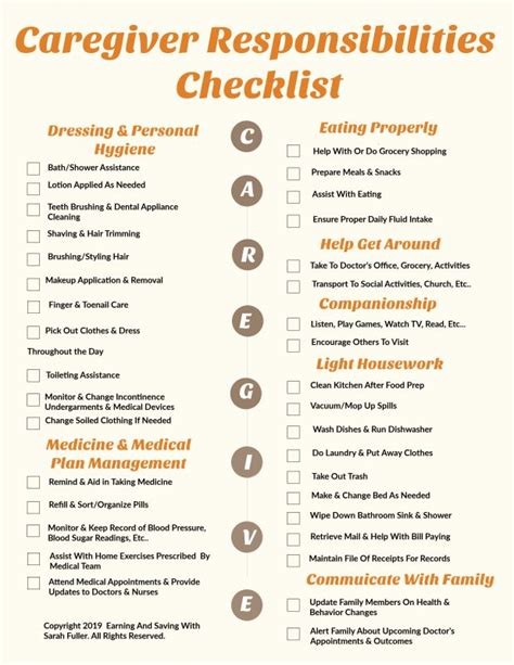 Handy Helpful Caregiver Responsibilities Checklist Earning And