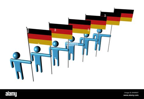 Line Of 3d Abstract Men Holding German Flags Illustration Stock Photo