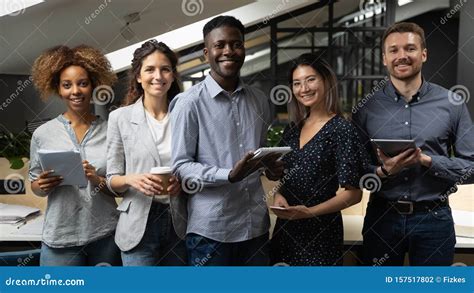 Smiling Multiracial Business Team With African Male Leader Portrait