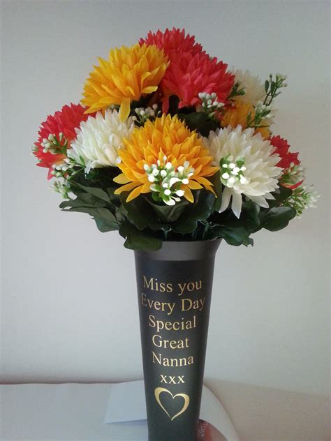 You choose the flowers, you choose the months, we do the rest. Black Personalised Grave Spike Vase Heart Design ...