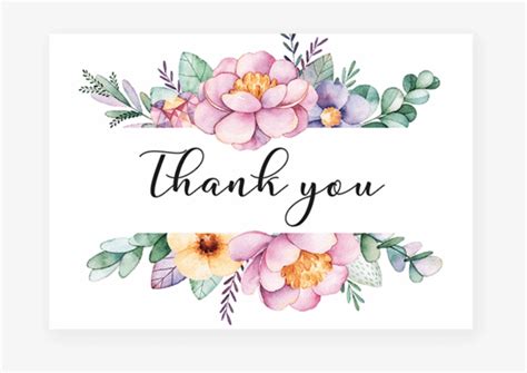 Printable Thank You Card With Pink Flowers By Littlesizzle Watercolor