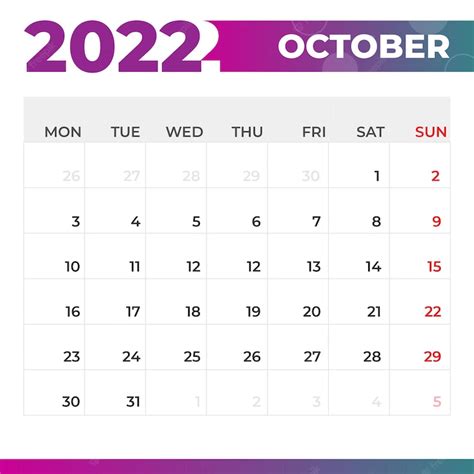 Premium Vector October 2022 Calendar