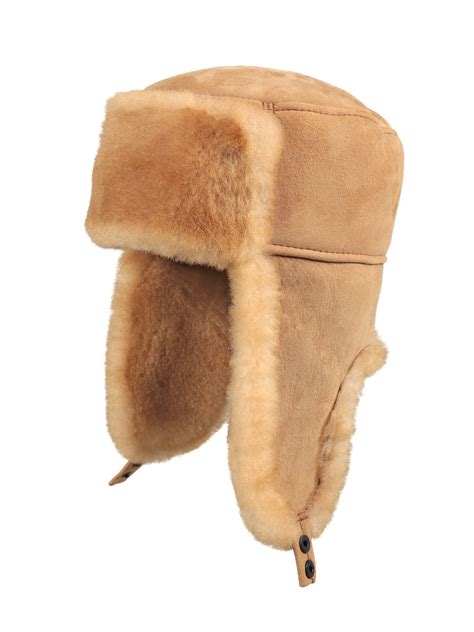 shearling sheepskin russian ushanka winter fur hat tan zavelio genuine sheepskin