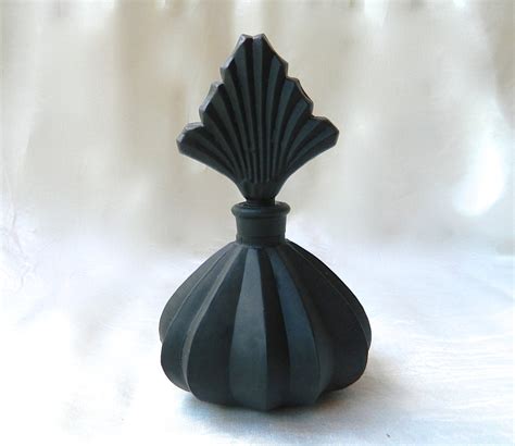 Vintage Perfume Bottle Art Deco Black Satin Glass By Odona