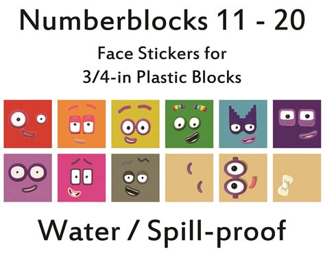 Numberblocks 1 20 Face And Body Stickers Waterproof Peel Etsy