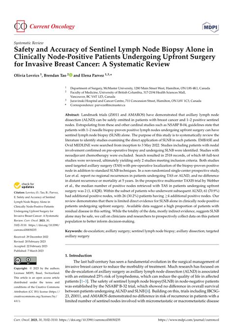 Pdf Safety And Accuracy Of Sentinel Lymph Node Biopsy Alone In