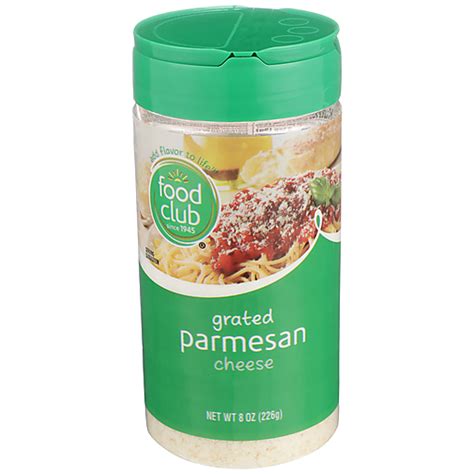 Food Club Parmesan Grated Italian Style Cheese 8 Oz Shaker Packaged