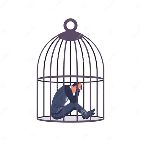 Man In A Cage Mental Disorder Concept Depression And Apathy Stock