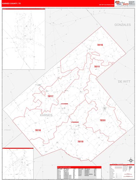 Karnes County Tx Zip Code Wall Map Red Line Style By Marketmaps