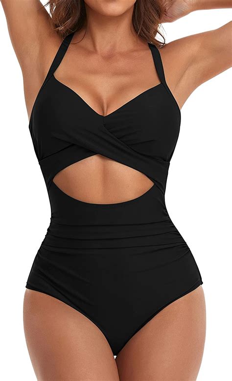 Eomenie Women S One Piece Swimsuits Tummy Control Cutout High Waisted Bathing Suit Wrap Tie Back