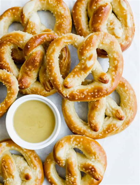 homemade soft pretzels with honey mustard sauce salt and baker