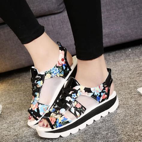 Thick Bottom Casual Lace Up Breathable Wedge Casual Shoes Women Women Platform Sandals Open