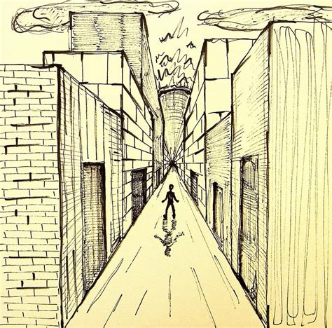 Click here students practice by following step by step teacher led directions. one-point perspective city with sunset (pen) | One point ...