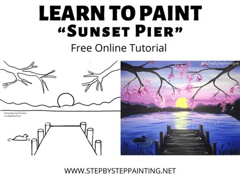 How To Paint A Sunset Lake Pier Step By Step Painting