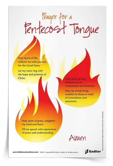 Prayer For A Pentecost Tongue Prayer Card Download Sadlier Religion Artofit