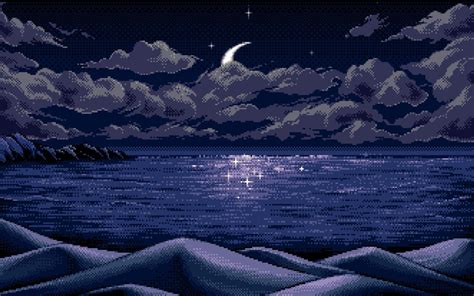 Beauty In Nature Sea Digital Art Pixel Art Pixels Moon Horizon Blue