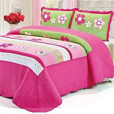 Fadfay 100 Cotton Pink Girls Floral Bed Quilt Sets Kids Bedding Sets