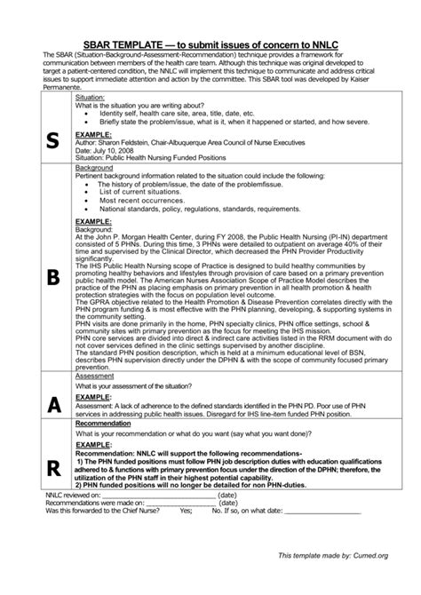 Free Download Printable Sbar Template Word And Pdf Template Lab