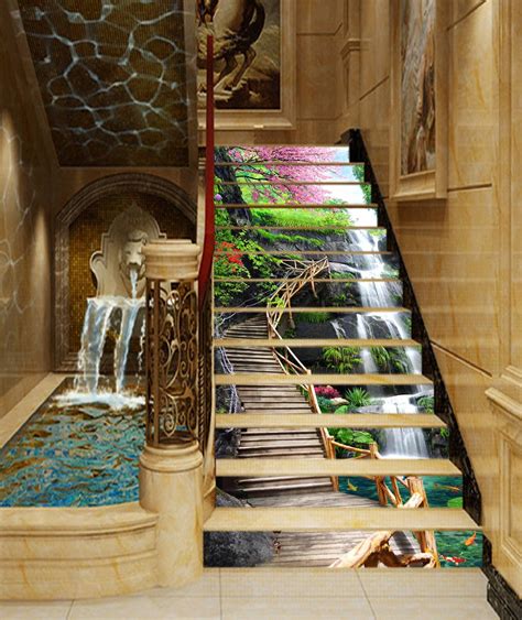 3d Waterfall Wooden Stairs 1155 Stair Risers Aj Wallpaper