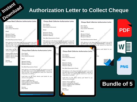 Printable Authorization Letter To Collect Cheque Bookpack Of Etsy Uk