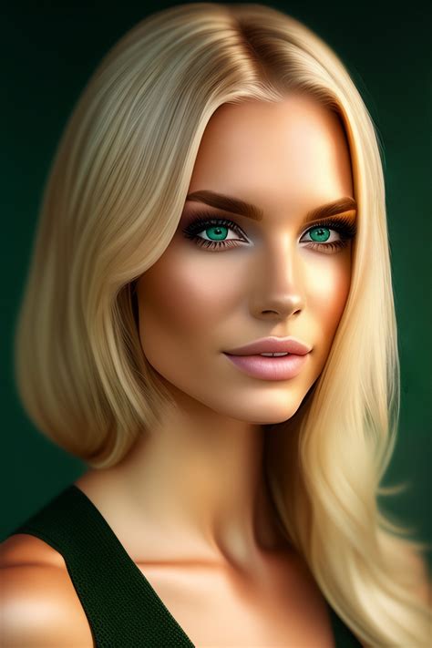 Lexica Young Woman Blonde Medium Length Hair Green Eyes Bad Skin