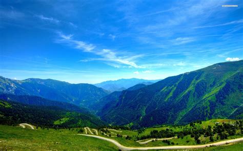 Beautiful Clear Blue Sky Over The Green Mountains