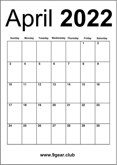 April Free 2022 Calendar Blank Printable Calendars Free