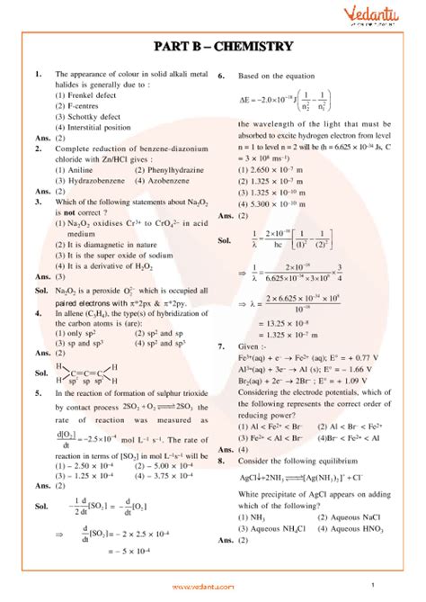 Jee Main Chemistry Question Paper With Answer Keys Online Exam Th April