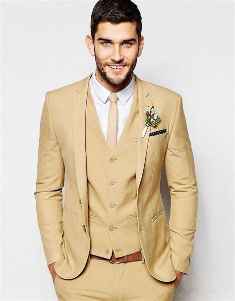 Latest Coat Pant Designs Beige Khaki Wedding Suits For Men Jacket Groom