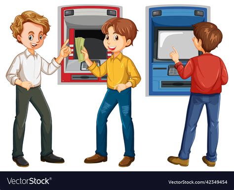 Atm Machine With People Cartoon Character Vector Image