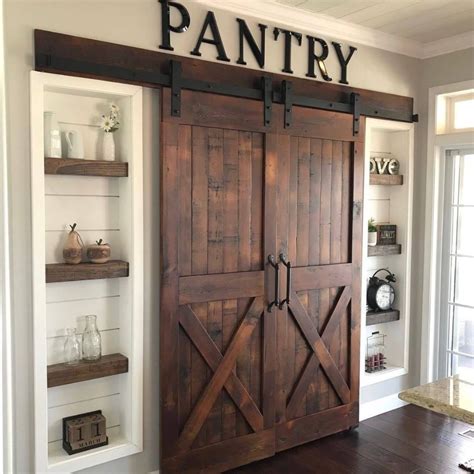 In Love With This Farmhouse Pantry The Rich Dark Wood Of The Sliding