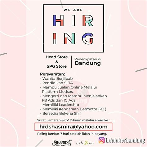Lowongan kerja dicari tenaga kuliner cilok kabita facebook : Lowongan Kerja Head Store & SPG Store Shasmira Bandung Mei ...