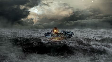 Boat Storm Sea Waves Overcast 4k Hd Wallpapers Hd