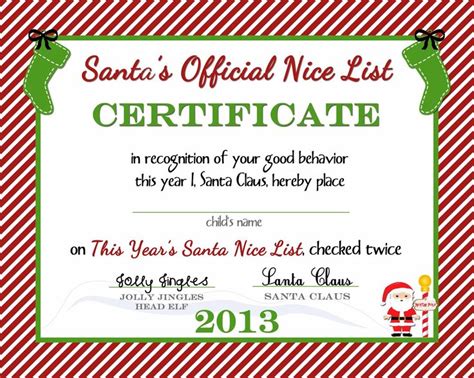 We've got nice, free printable certificates you can download, print, and use at no cost. {Free Printable) Nice List Certificate from the North Pole ...
