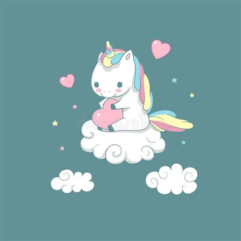 Inspiration Baby Unicorn On Cloud Love Print Stock Vector