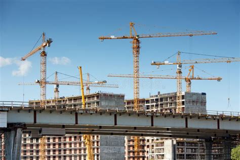 Tower Hoisting Cranes Over Building Construction Stock Photo Image Of