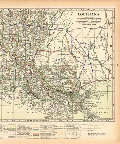 1915 Antique Louisiana State Map W Railroads Large Uncommon Etsy In