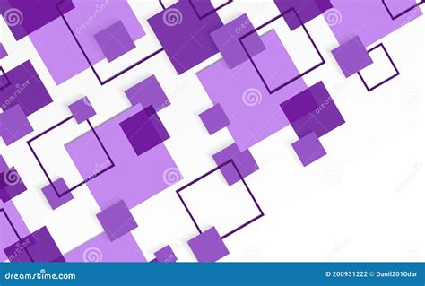 White Abstract Background With Purple Squares Of Different Shades Stock