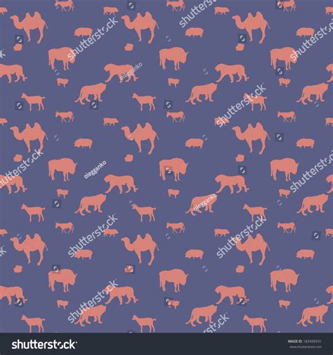 Silhouette Wild Domestic Animals Seamless Pattern Stock Vector Royalty