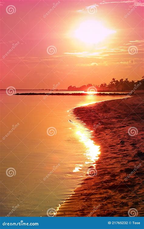 Sunset Over Sandy Beach Stock Photo Image Of Calm Vacation 21765232