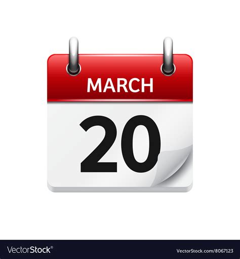 March 20 Flat Daily Calendar Icon Date Royalty Free Vector